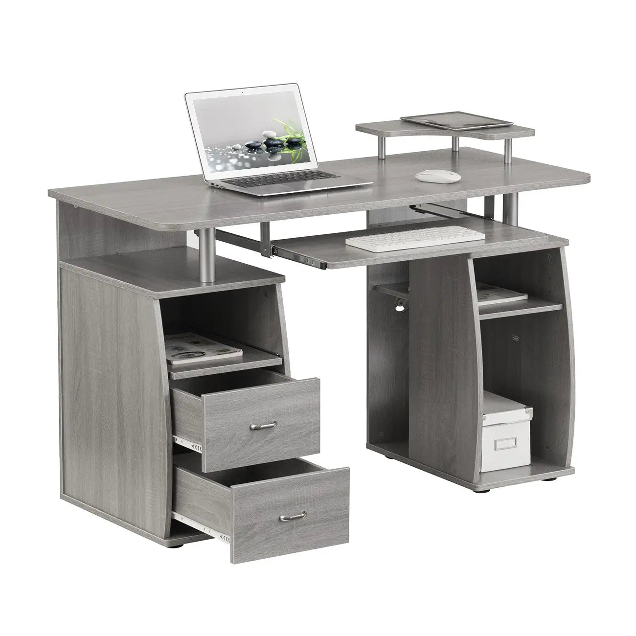 47" Gray Wood Pedestal Computer Desk With Two Drawers Homeroots
