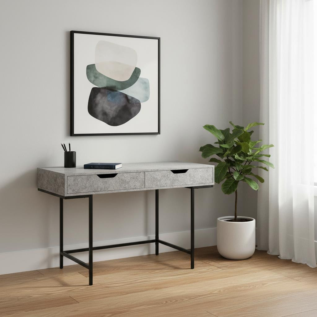 47" Gray and Black Wood and Metal H-Shape Computer Desk With Two Drawers Homeroots Office