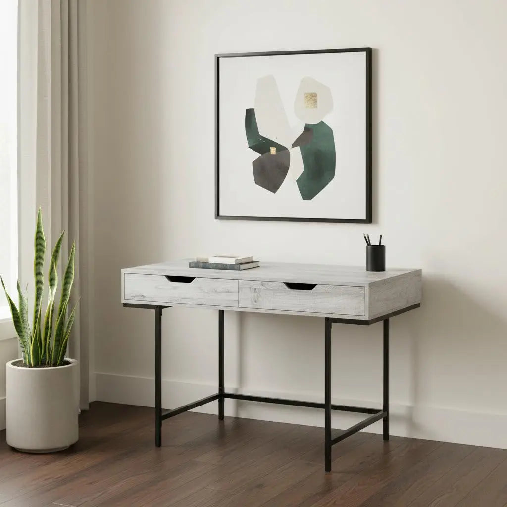 47" Gray and Black Wood and Metal H-Shape Computer Desk With Two Drawers Homeroots Office