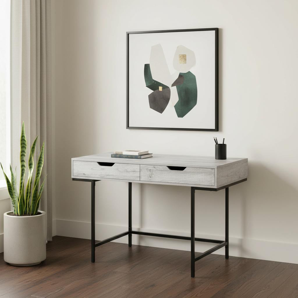 47" Gray and Black Wood and Metal H-Shape Computer Desk With Two Drawers Homeroots Office