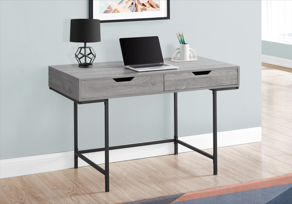 47" Gray and Black Wood and Metal H-Shape Computer Desk With Two Drawers Homeroots Office