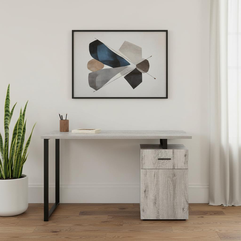 47" Gray and Black Wood and Metal Sled Computer Desk Homeroots Office