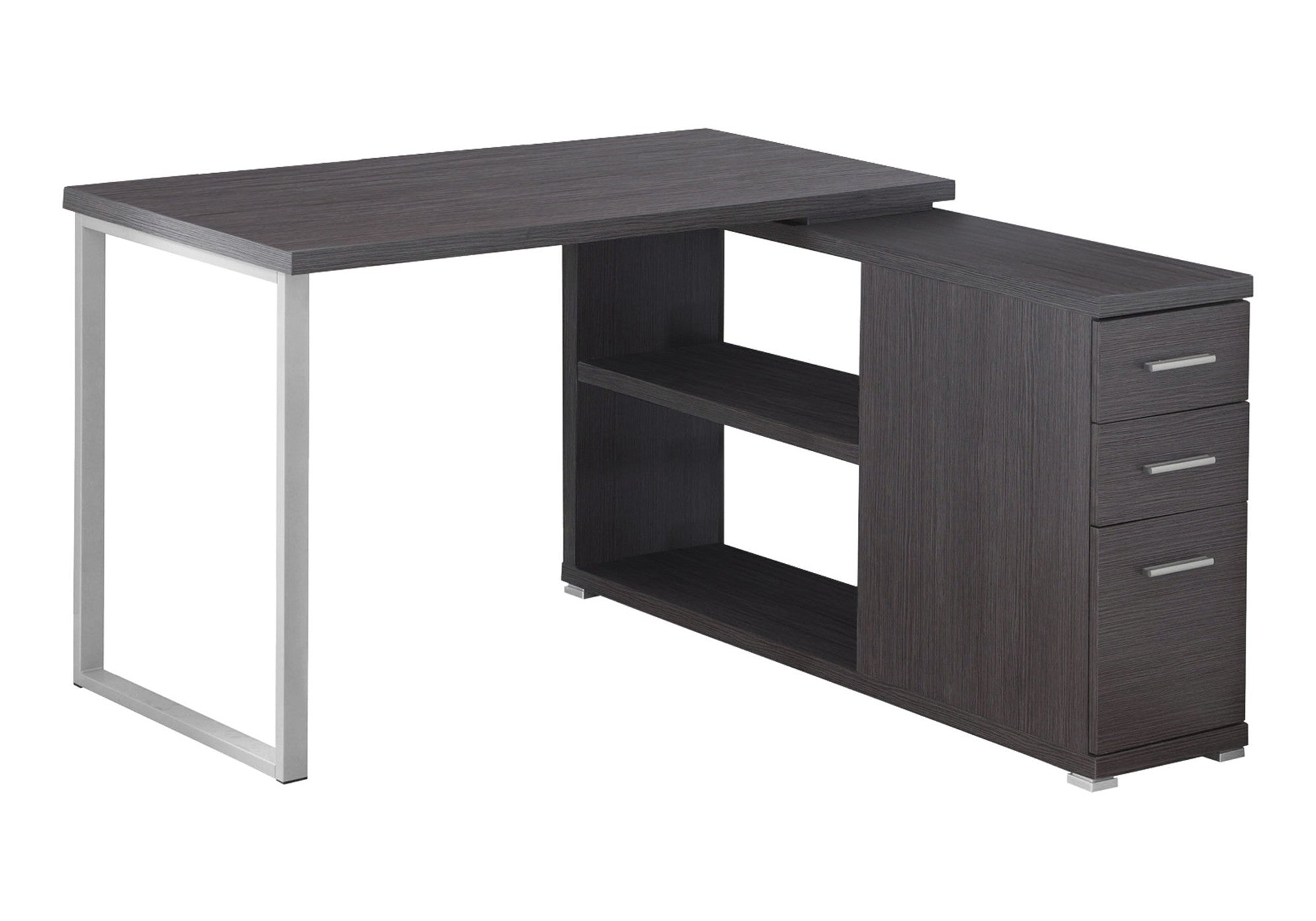 47" Gray and Silver L Shape Computer Desk With Three Drawers - GreatEagleInc