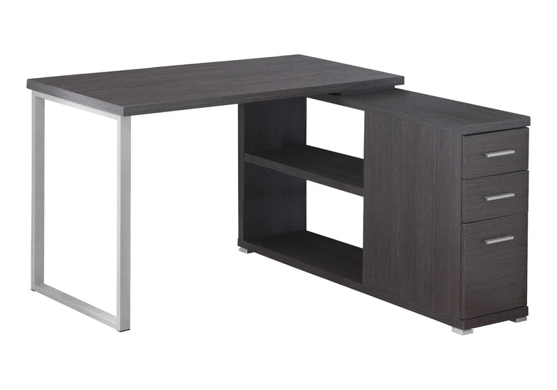 47" Gray and Silver L Shape Computer Desk With Three Drawers - GreatEagleInc