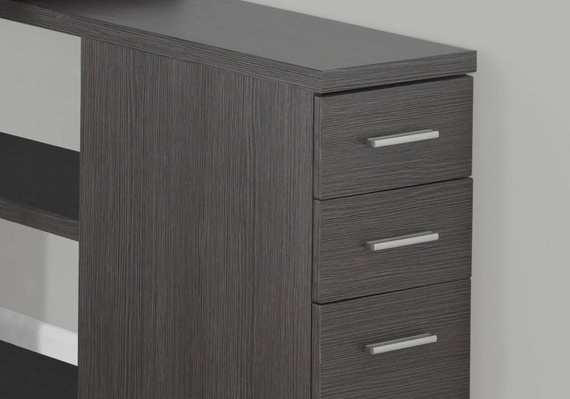 47" Gray and Silver L Shape Computer Desk With Three Drawers - GreatEagleInc