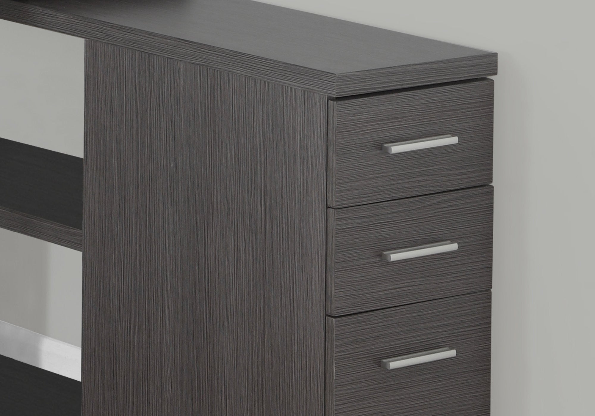 47" Gray and Silver L Shape Computer Desk With Three Drawers - GreatEagleInc
