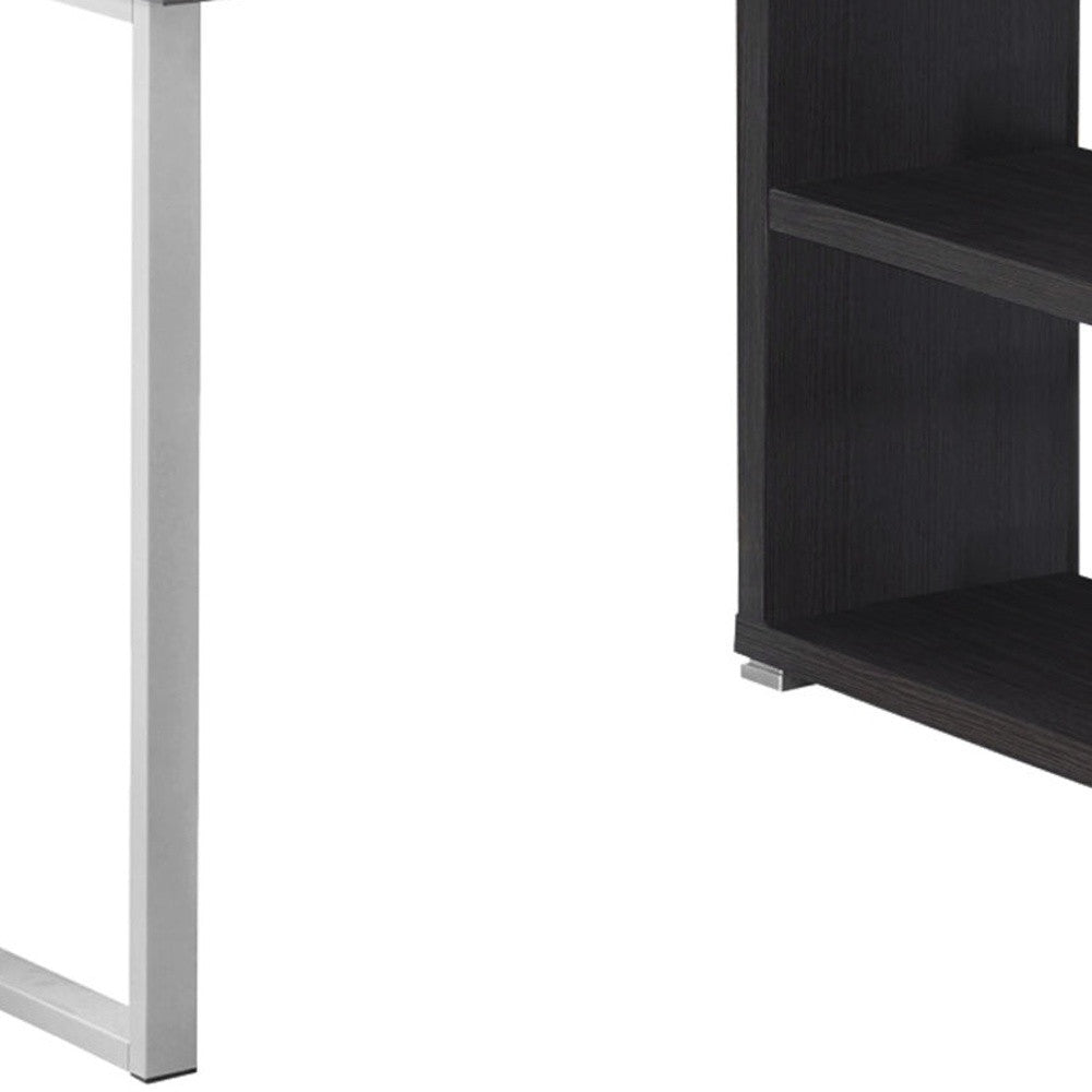 47" Gray and Silver L Shape Computer Desk With Three Drawers - GreatEagleInc