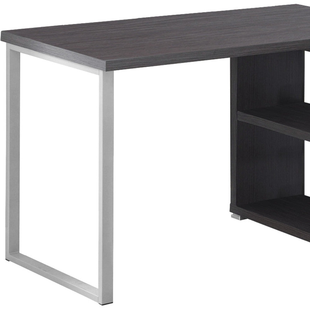 47" Gray and Silver L Shape Computer Desk With Three Drawers - GreatEagleInc