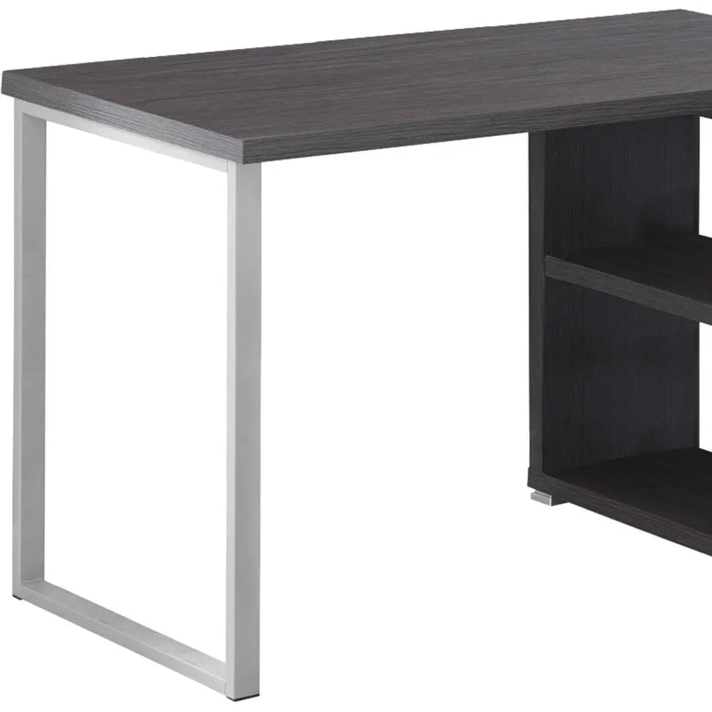 47" Gray and Silver L Shape Computer Desk With Three Drawers - GreatEagleInc