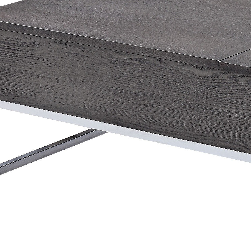 47" Gray and Silver Wood Lift Top Frame Coffee Table - GreatEagleInc