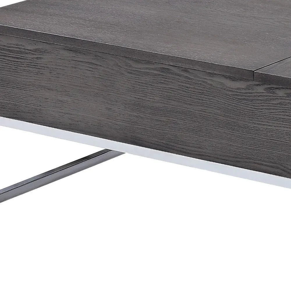 47" Gray and Silver Wood Lift Top Frame Coffee Table - GreatEagleInc