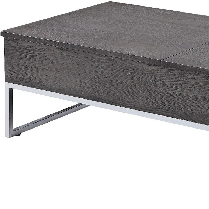 47" Gray and Silver Wood Lift Top Frame Coffee Table - GreatEagleInc