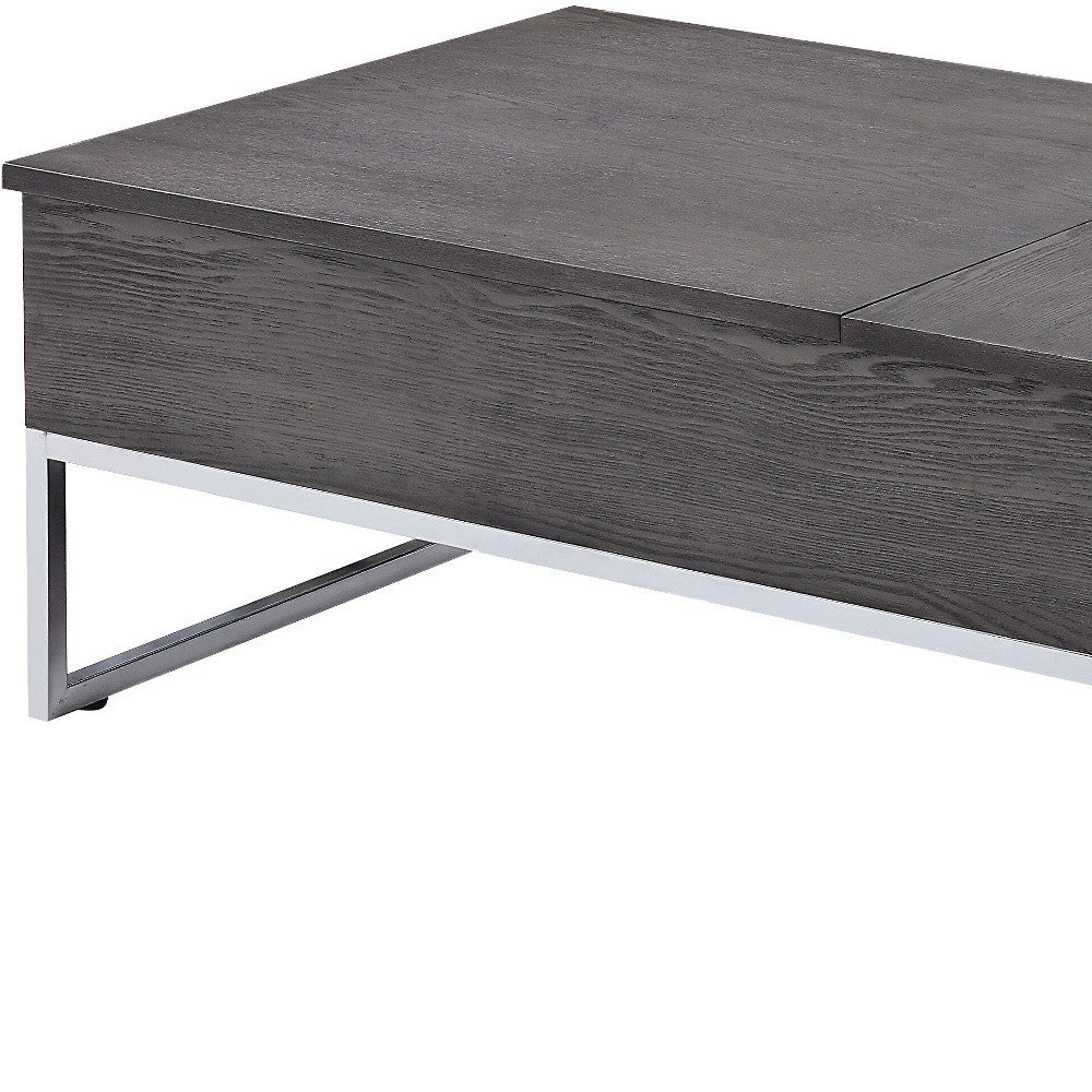 47" Gray and Silver Wood Lift Top Frame Coffee Table - GreatEagleInc