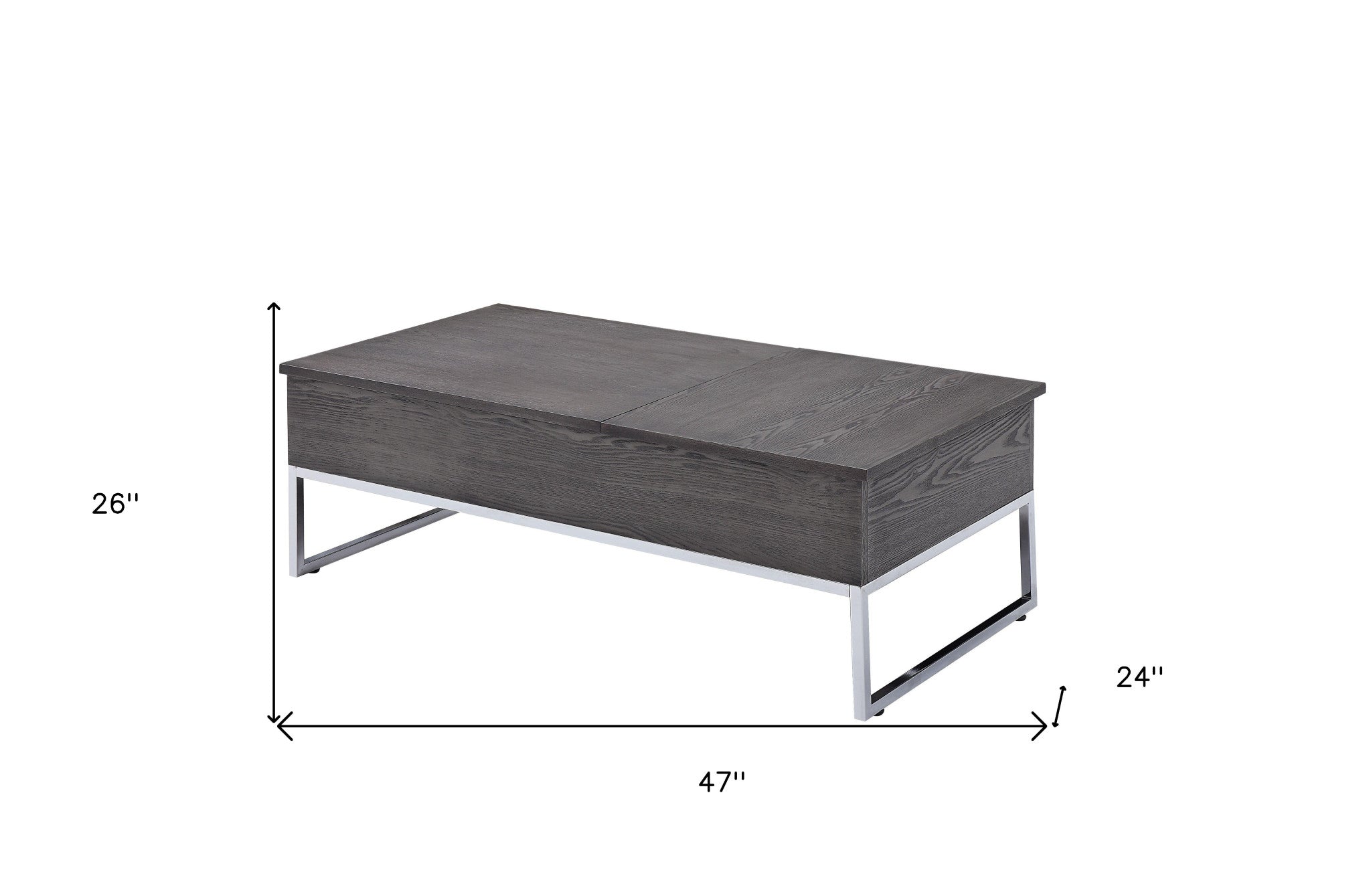 47" Gray and Silver Wood Lift Top Frame Coffee Table - GreatEagleInc
