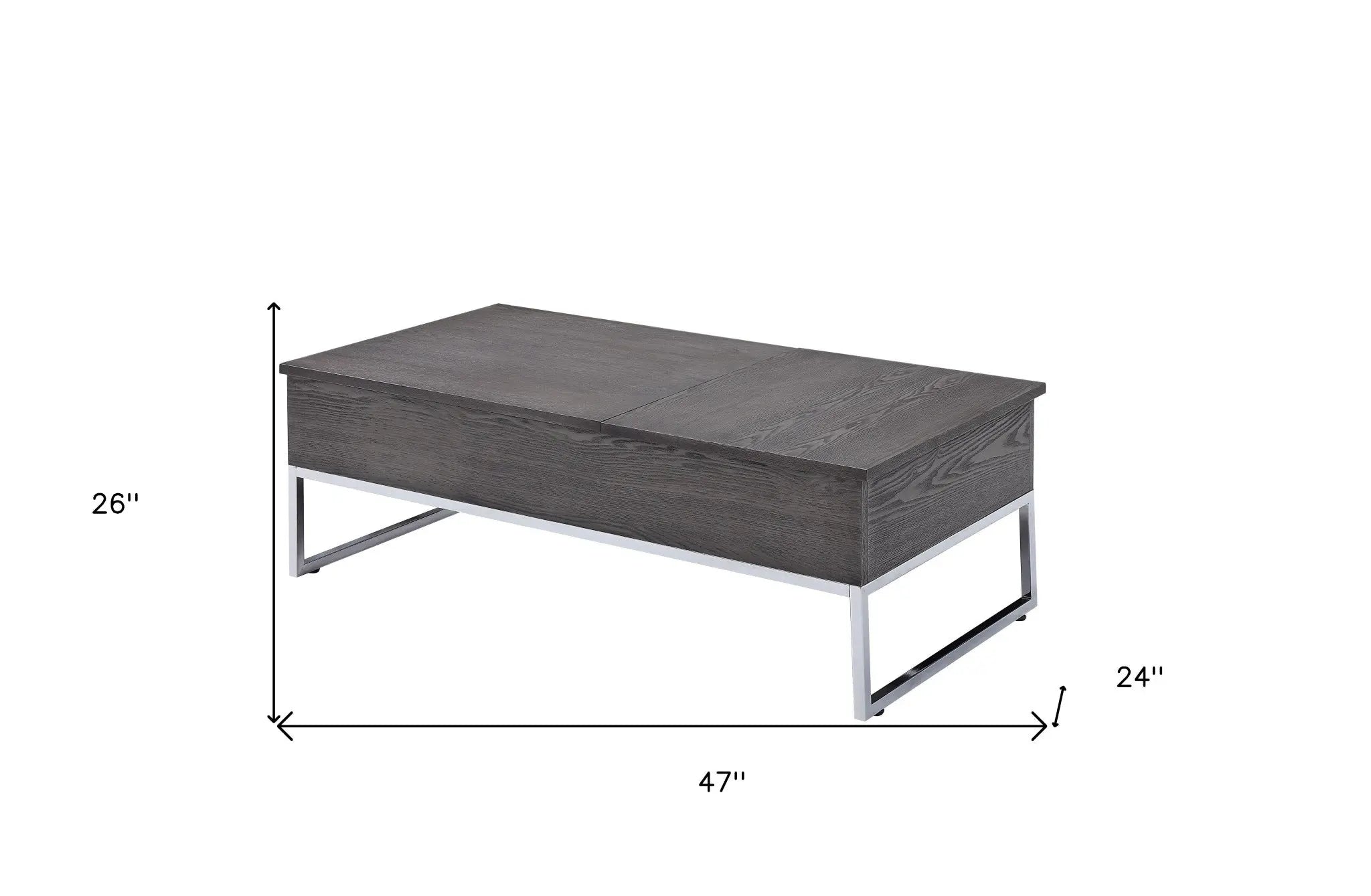 47" Gray and Silver Wood Lift Top Frame Coffee Table - GreatEagleInc