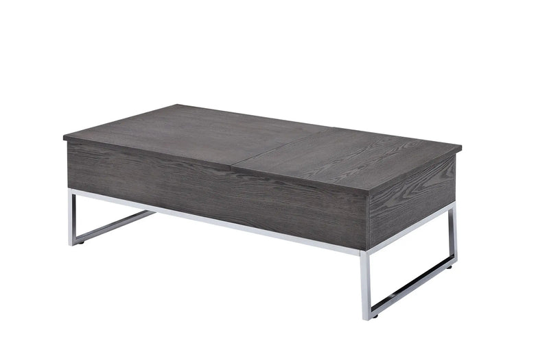 47" Gray and Silver Wood Lift Top Frame Coffee Table - GreatEagleInc