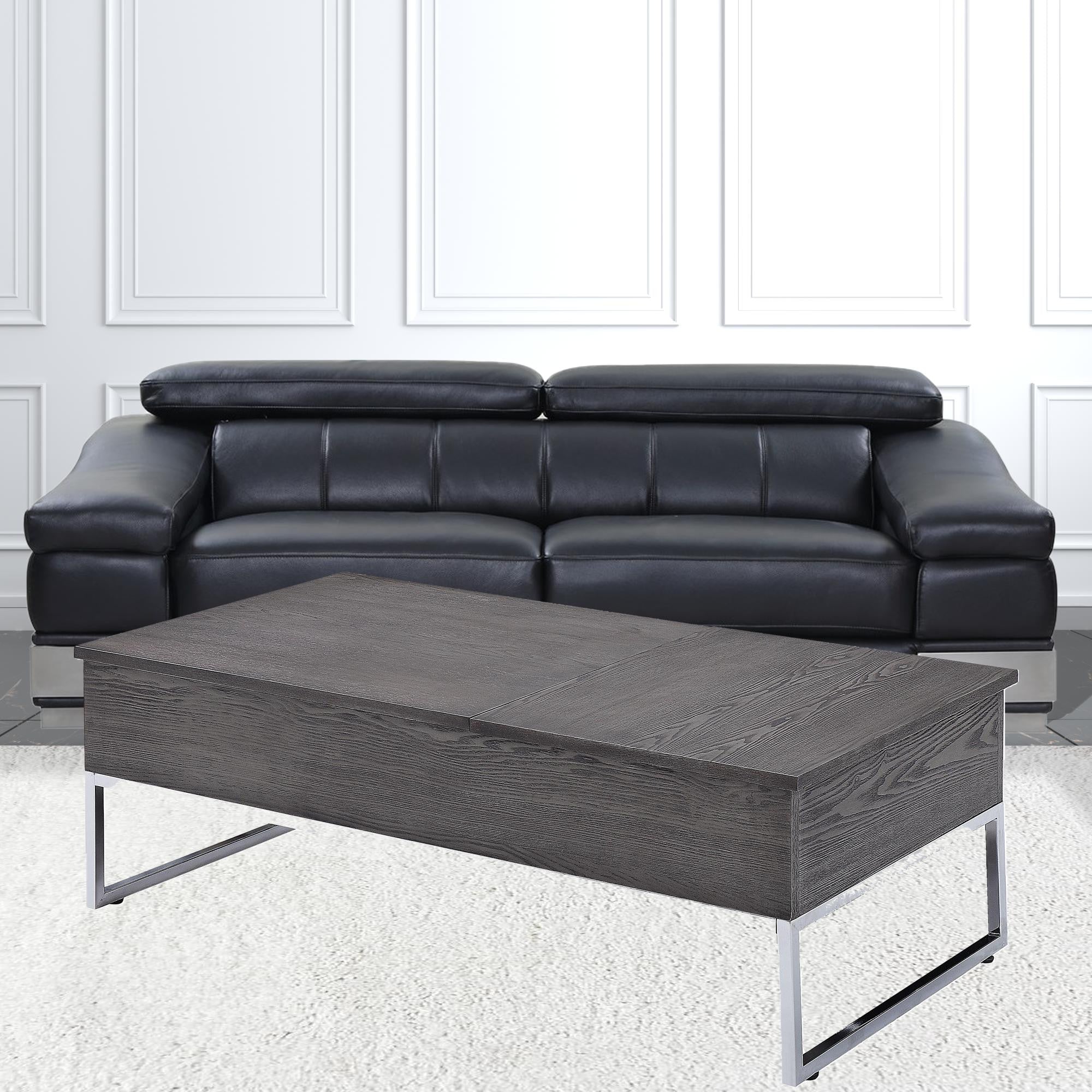 47" Gray and Silver Wood Lift Top Frame Coffee Table - GreatEagleInc