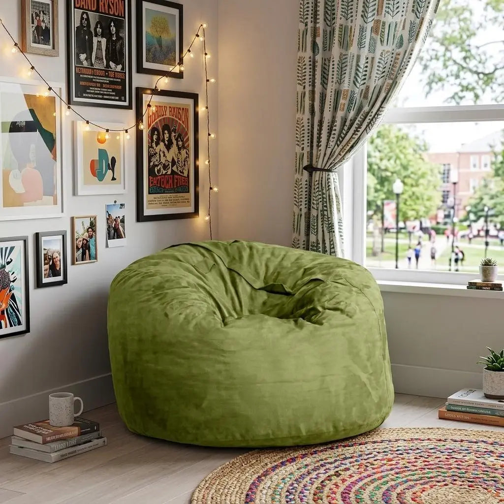 47" Green Microsuede Classic Bean Bag Homeroots Living Room