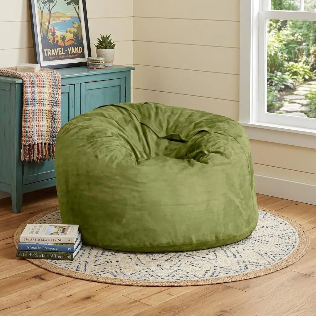 47" Green Microsuede Classic Bean Bag Homeroots Living Room