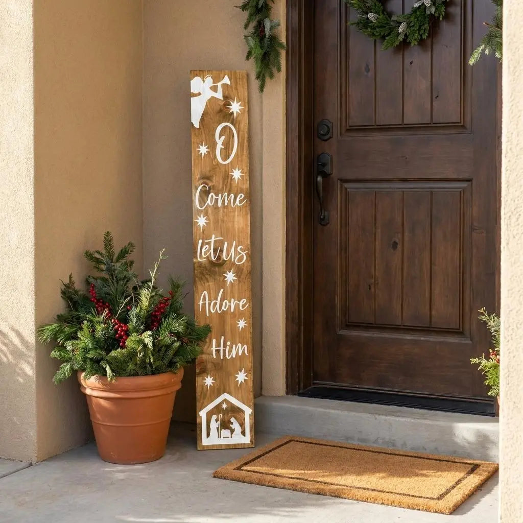 47" Natural And White Solid Wood Christmas Pilgrim Porch Sign Homeroots Outdoor