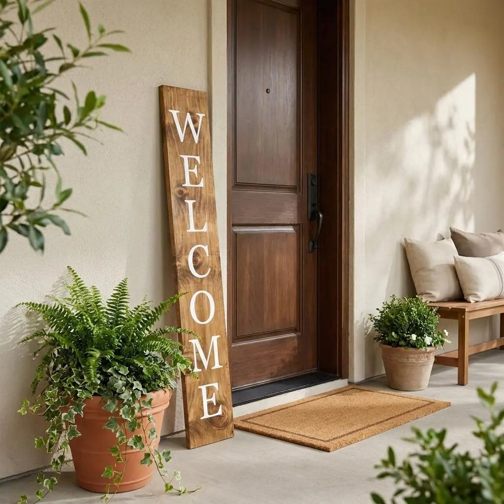 47" Natural And White Solid Wood Welcome Porch Sign Homeroots Outdoor