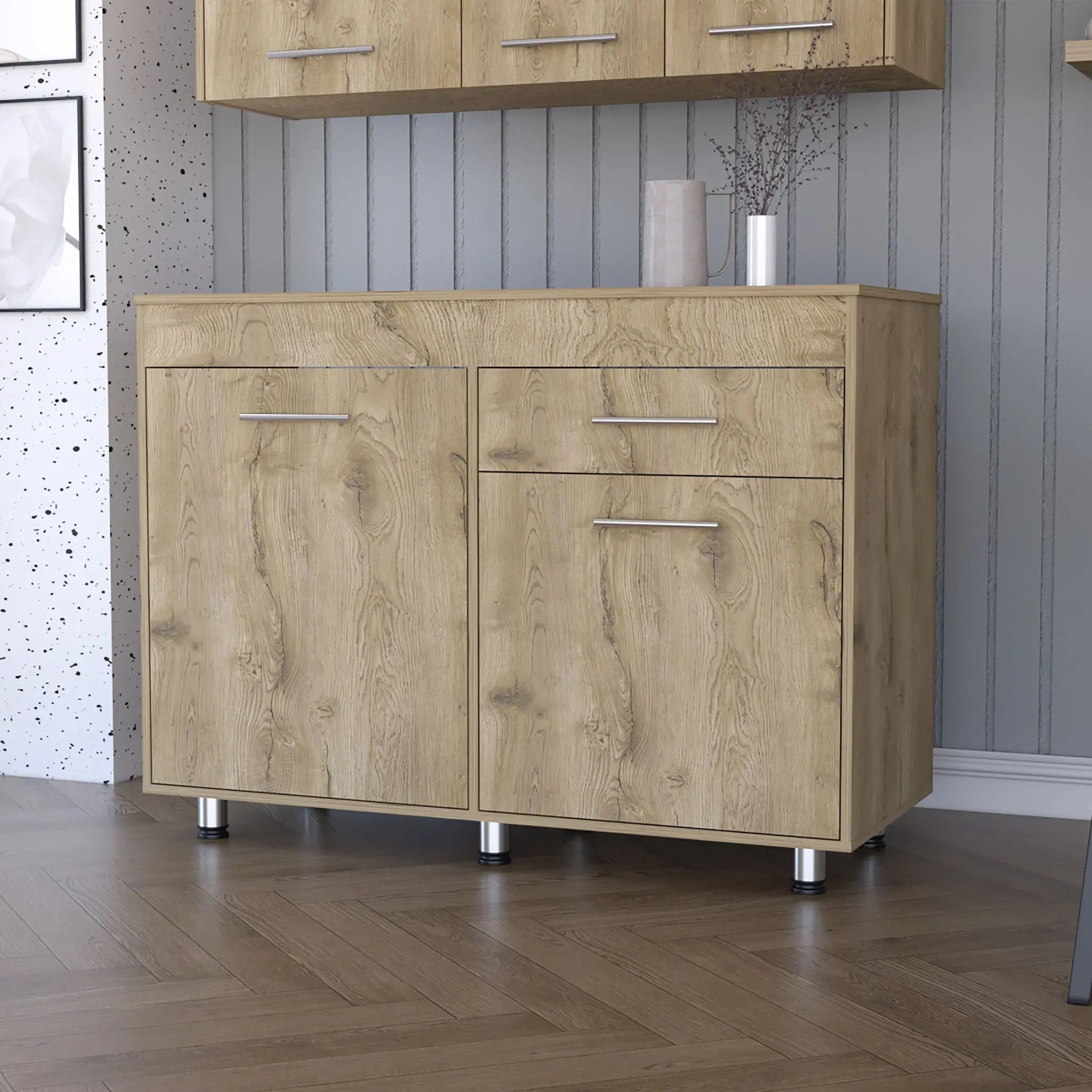 47" Natural Console Accent Cabinet With Three Shelves And One Drawer Homeroots Kitchen & Dining
