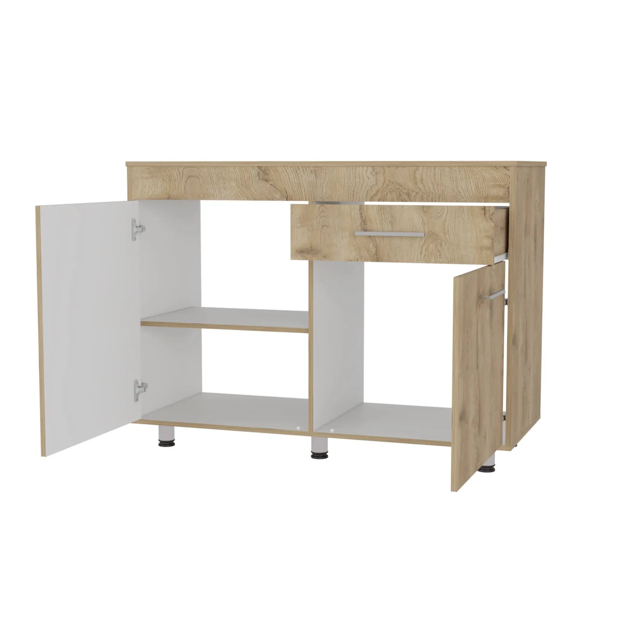 47" Natural Console Accent Cabinet With Three Shelves And One Drawer Homeroots Kitchen & Dining