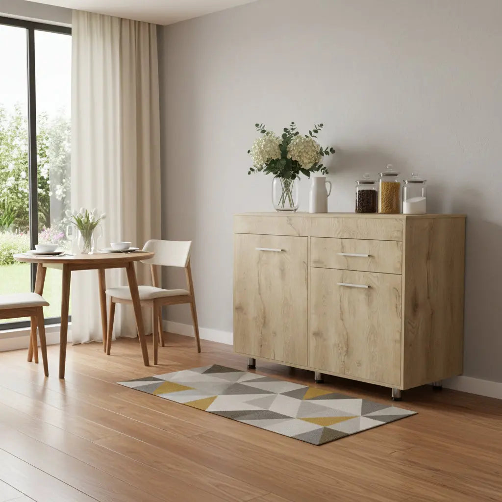 47" Natural Console Accent Cabinet With Three Shelves And One Drawer Homeroots Kitchen & Dining