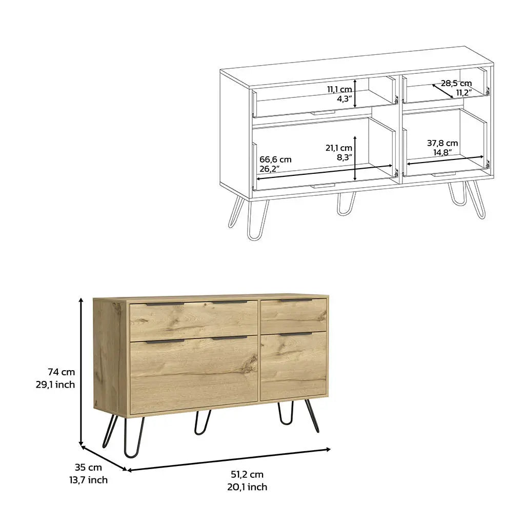 47" Natural Four Drawer Double Dresser Homeroots Bed & Bath