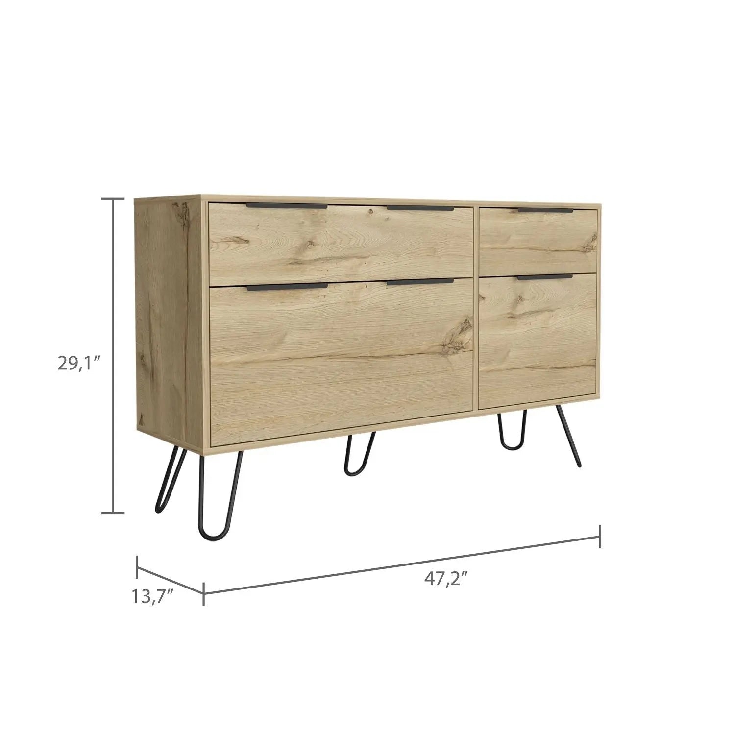 47" Natural Four Drawer Double Dresser Homeroots Bed & Bath