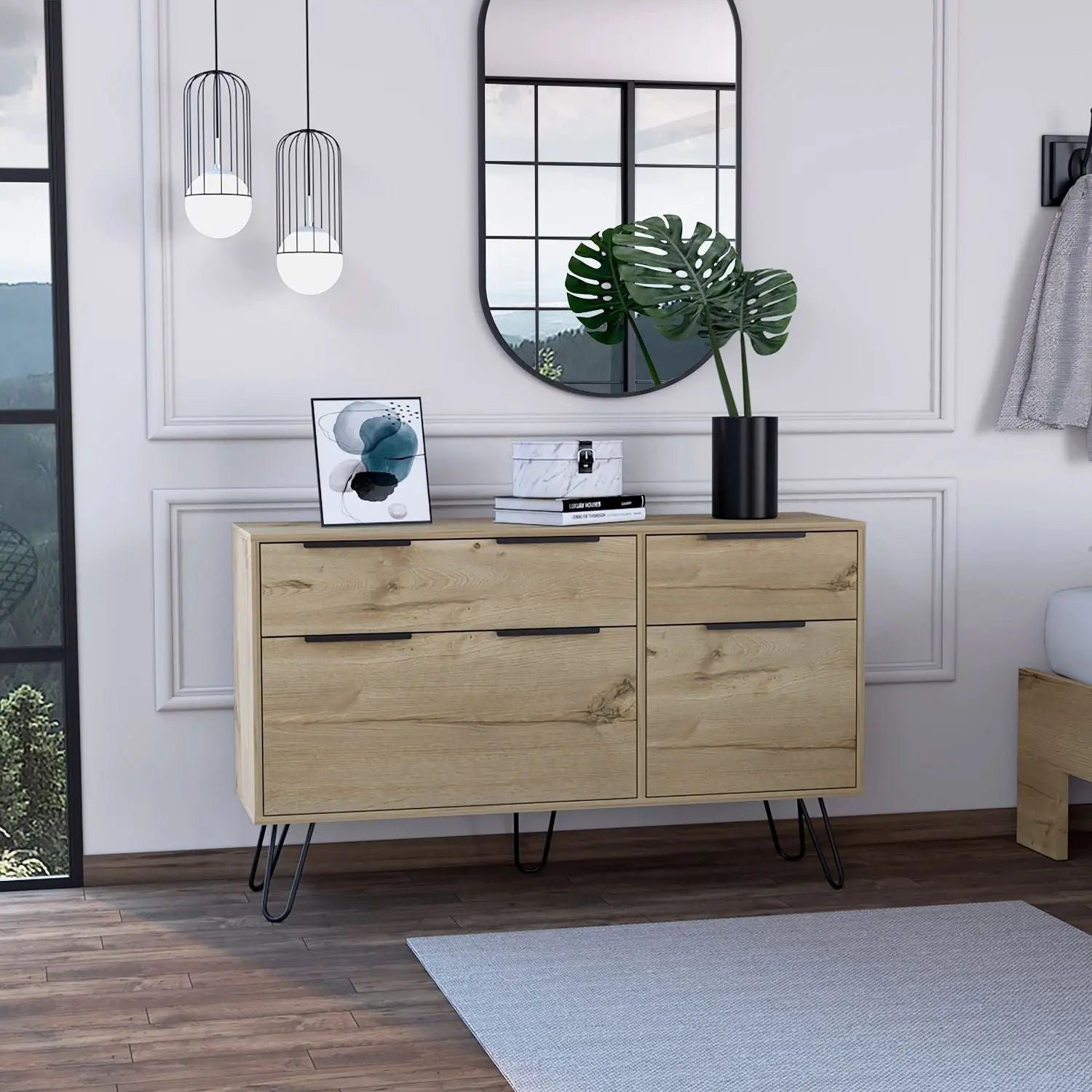 47" Natural Four Drawer Double Dresser Homeroots Bed & Bath