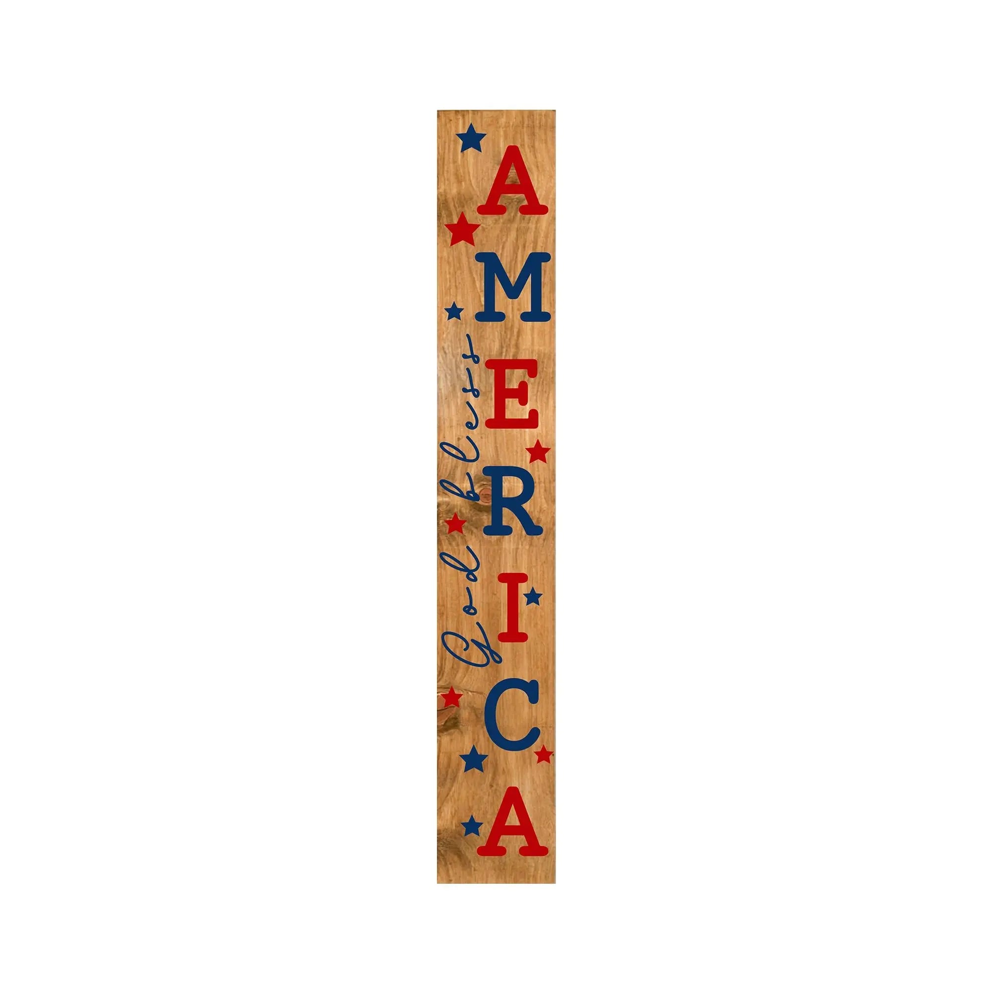 47" Natural Red And Blue Solid Wood God Bless America Porch Sign Homeroots Outdoor