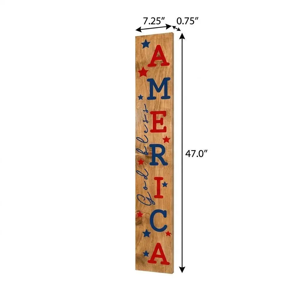 47" Natural Red And Blue Solid Wood God Bless America Porch Sign Homeroots Outdoor