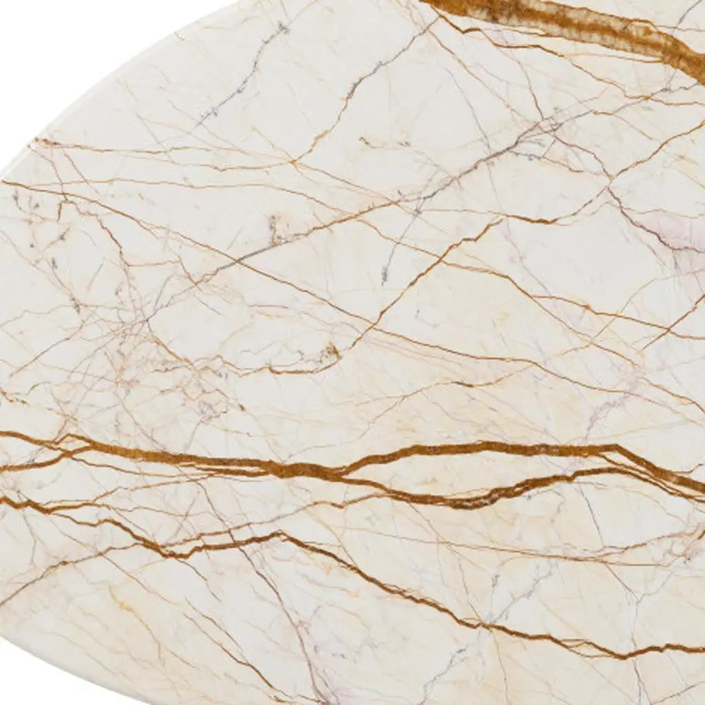 47" Natural and Brown Genuine Marble and Wood Oval Coffee Table Homeroots Living Room