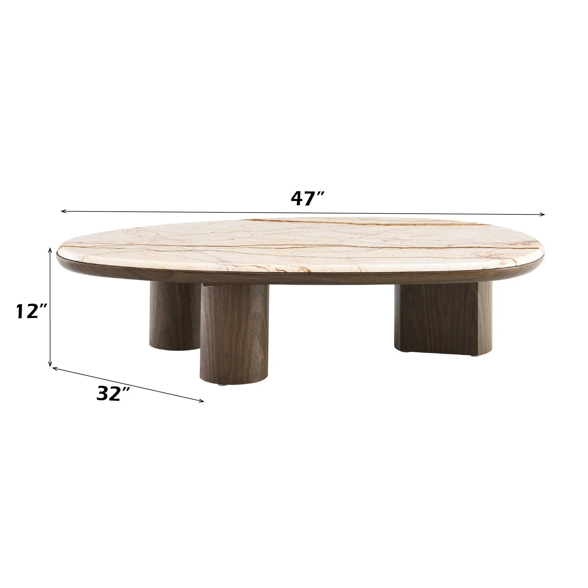 47" Natural and Brown Genuine Marble and Wood Oval Coffee Table Homeroots Living Room