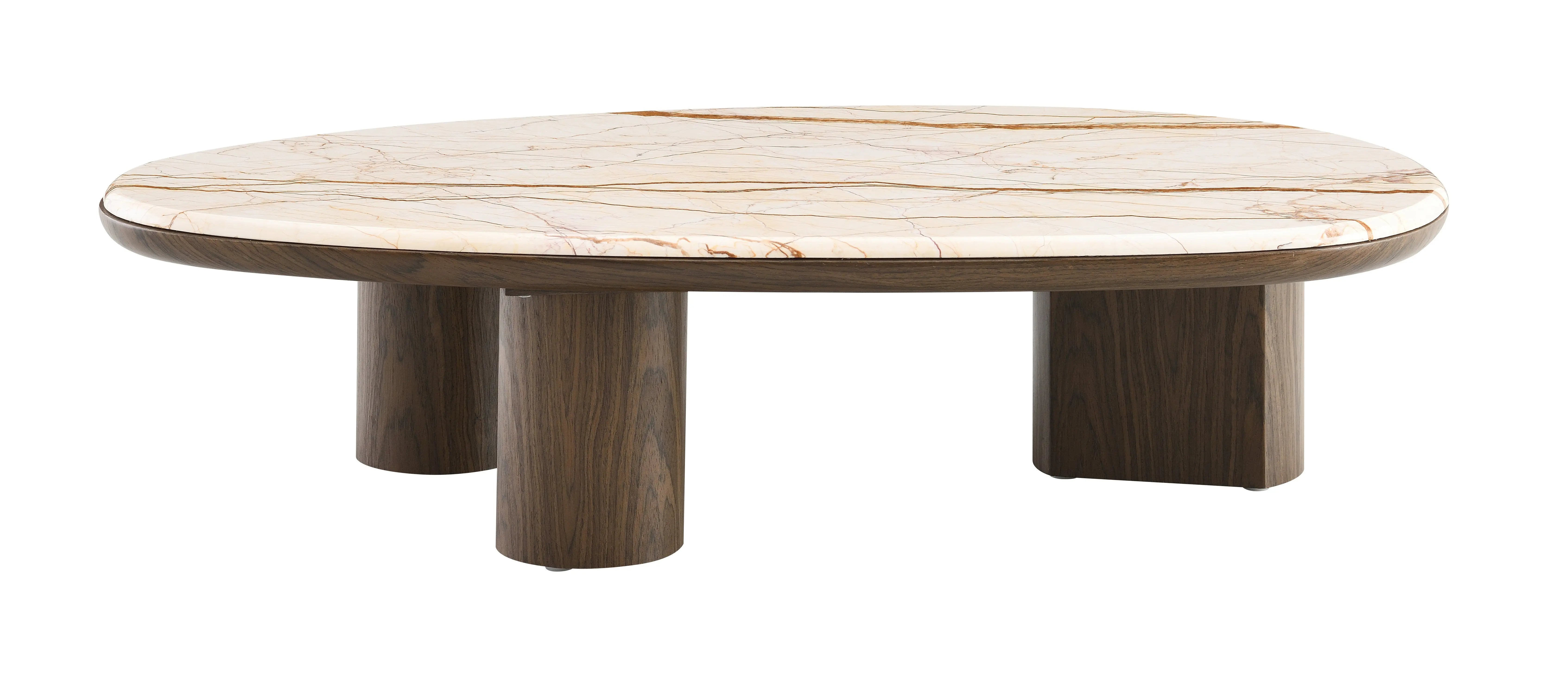 47" Natural and Brown Genuine Marble and Wood Oval Coffee Table Homeroots Living Room
