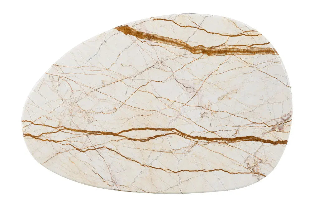 47" Natural and Brown Genuine Marble and Wood Oval Coffee Table Homeroots Living Room