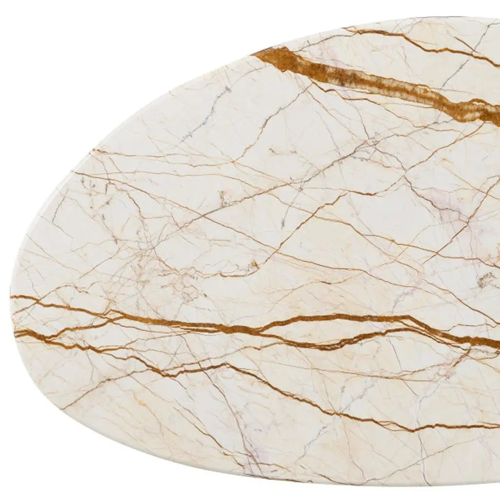47" Natural and Brown Genuine Marble and Wood Oval Coffee Table Homeroots Living Room
