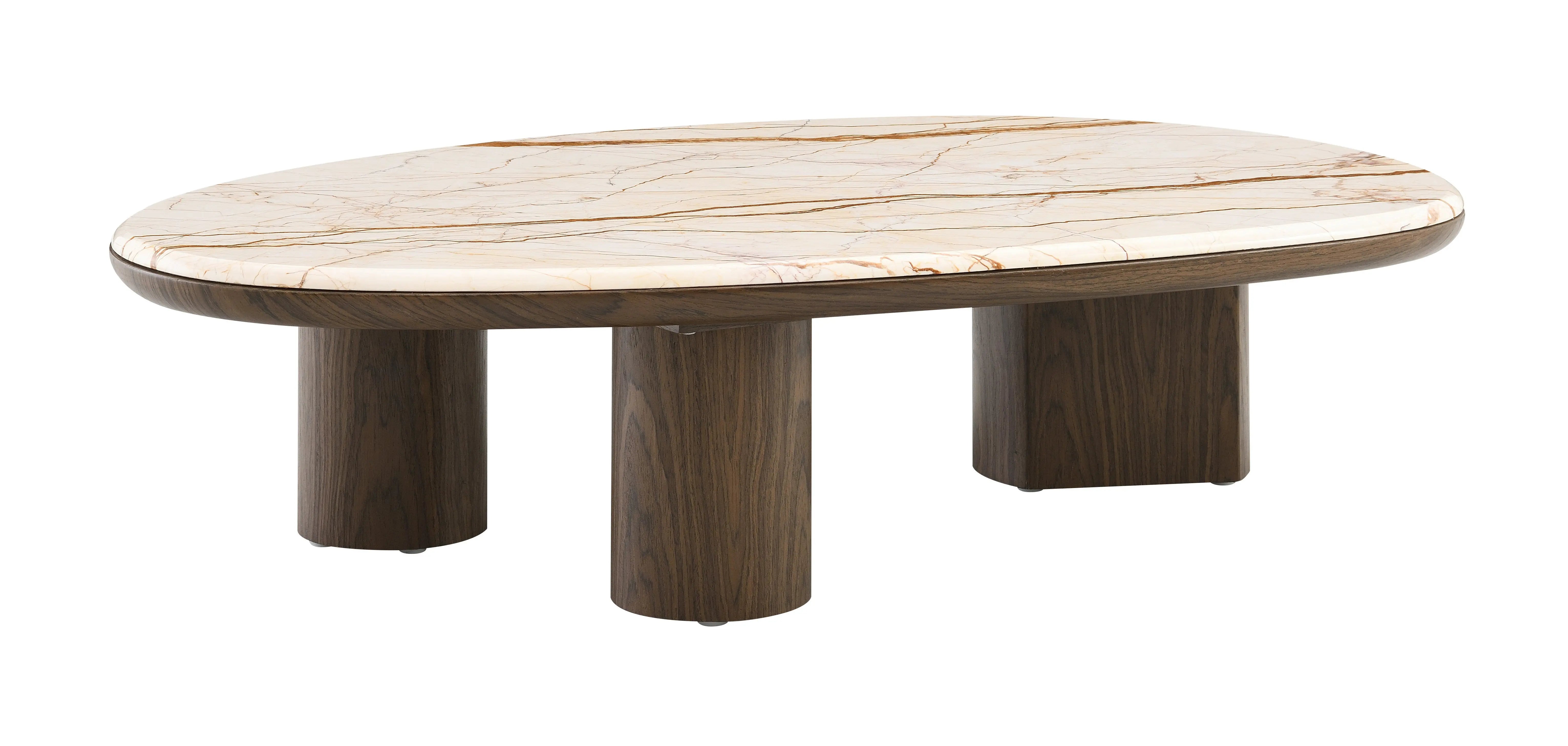 47" Natural and Brown Genuine Marble and Wood Oval Coffee Table Homeroots Living Room