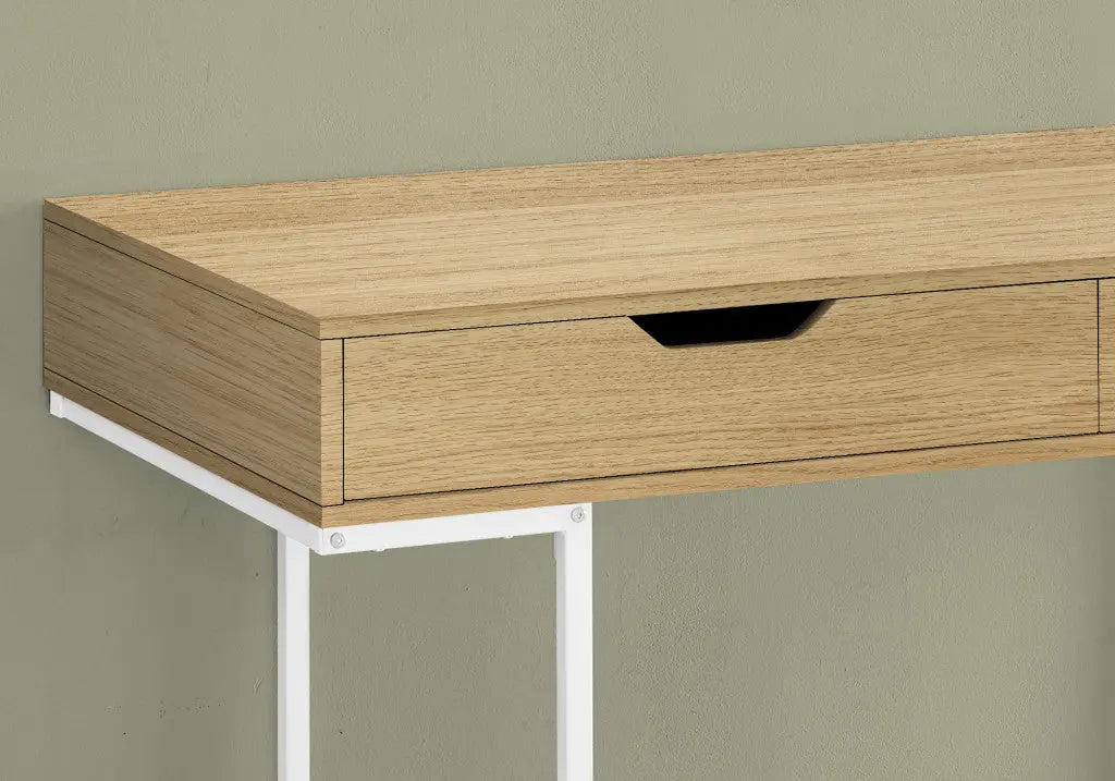 47" Natural and White Wood and Metal H-Shape Computer Desk With Two Drawers Homeroots Office