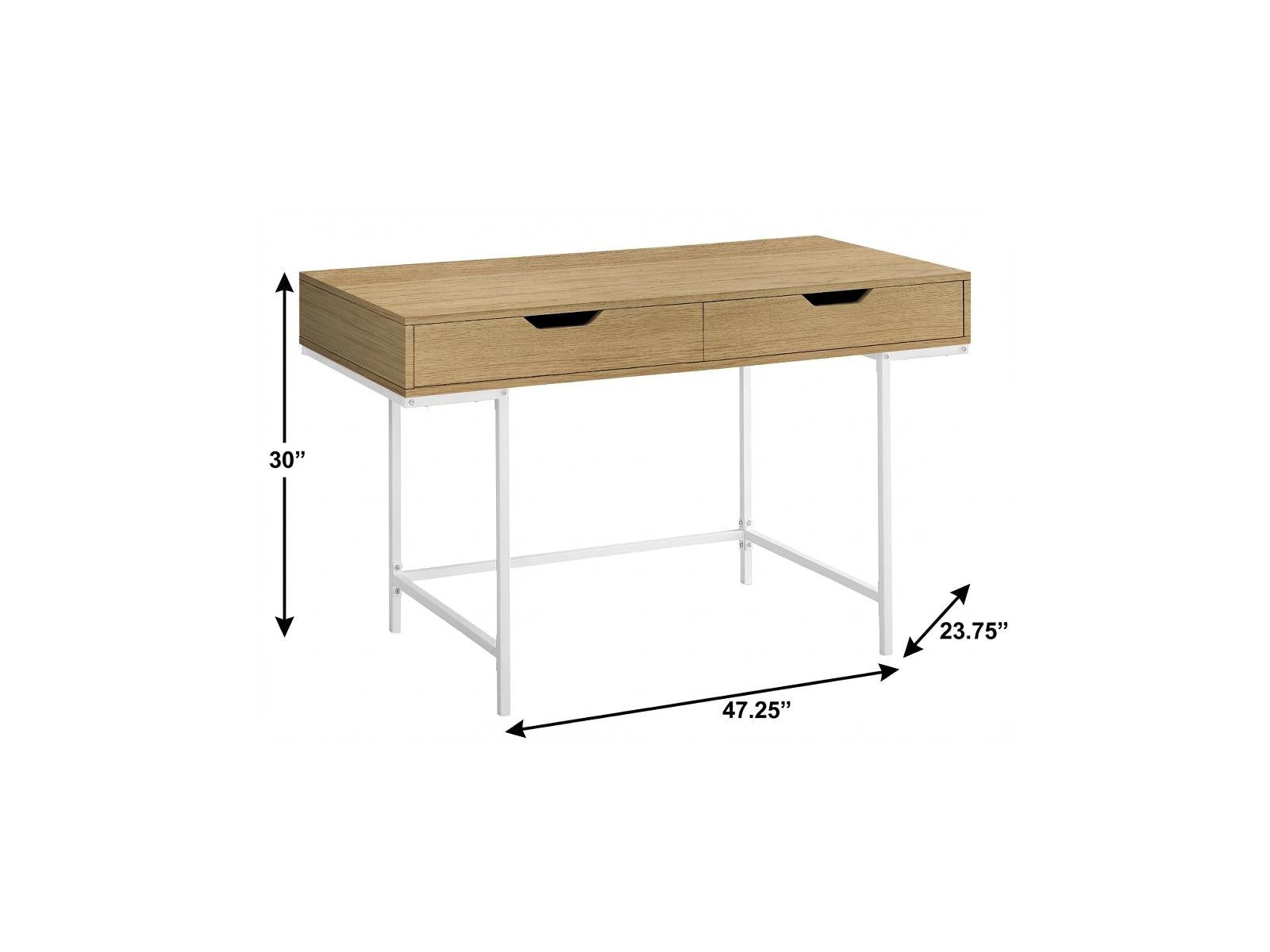 47" Natural and White Wood and Metal H-Shape Computer Desk With Two Drawers Homeroots Office