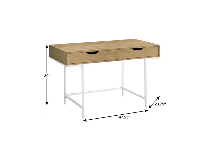 47" Natural and White Wood and Metal H-Shape Computer Desk With Two Drawers Homeroots Office