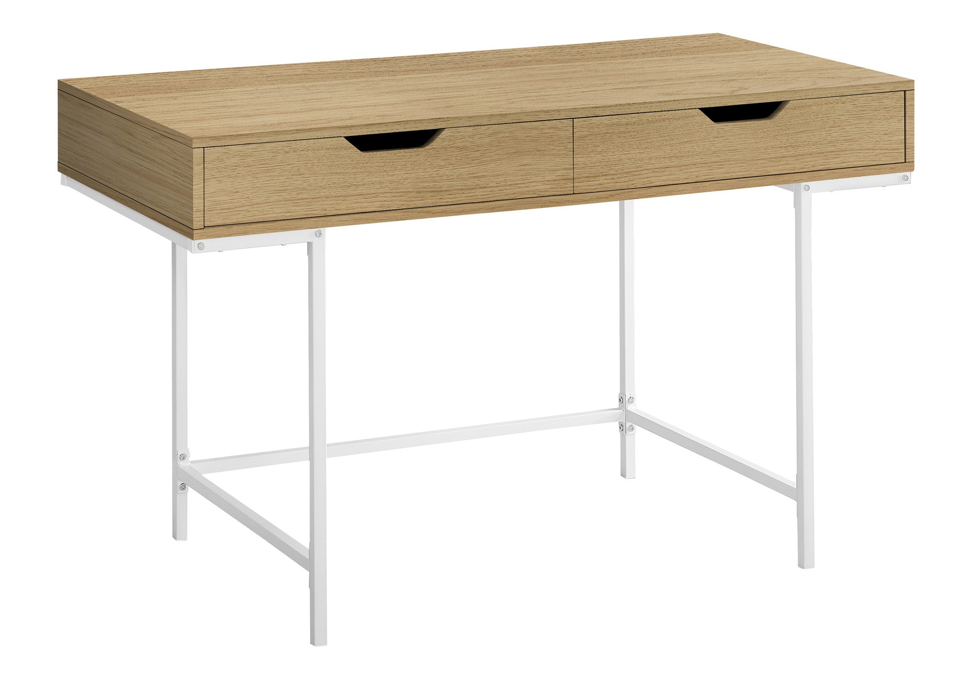 47" Natural and White Wood and Metal H-Shape Computer Desk With Two Drawers Homeroots Office