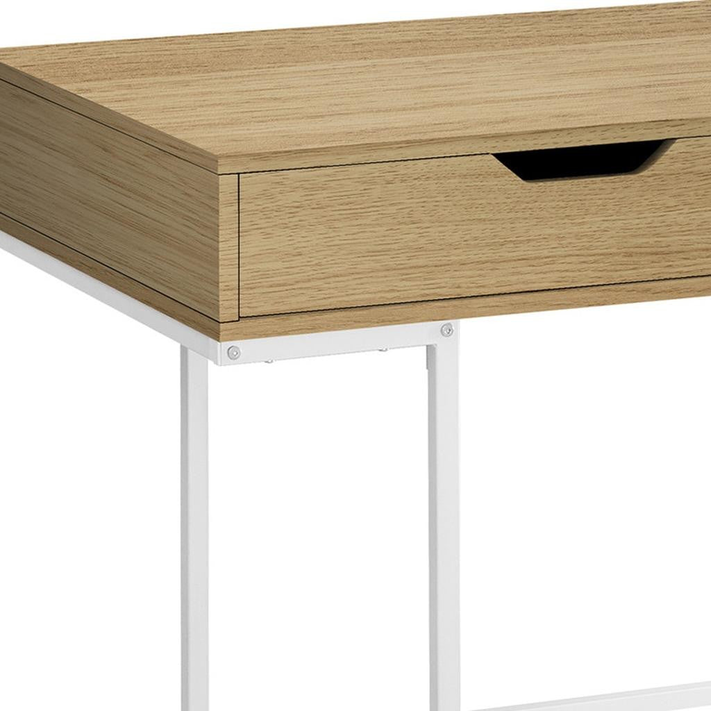 47" Natural and White Wood and Metal H-Shape Computer Desk With Two Drawers Homeroots Office