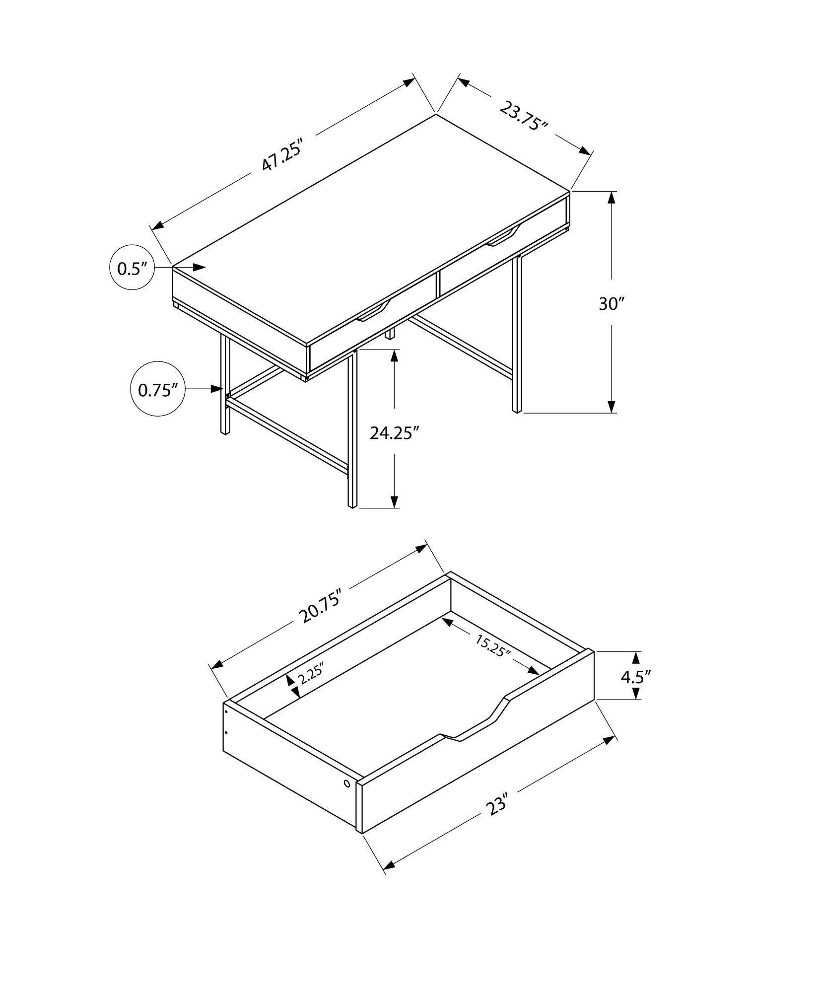 47" Natural and White Wood and Metal H-Shape Computer Desk With Two Drawers Homeroots Office