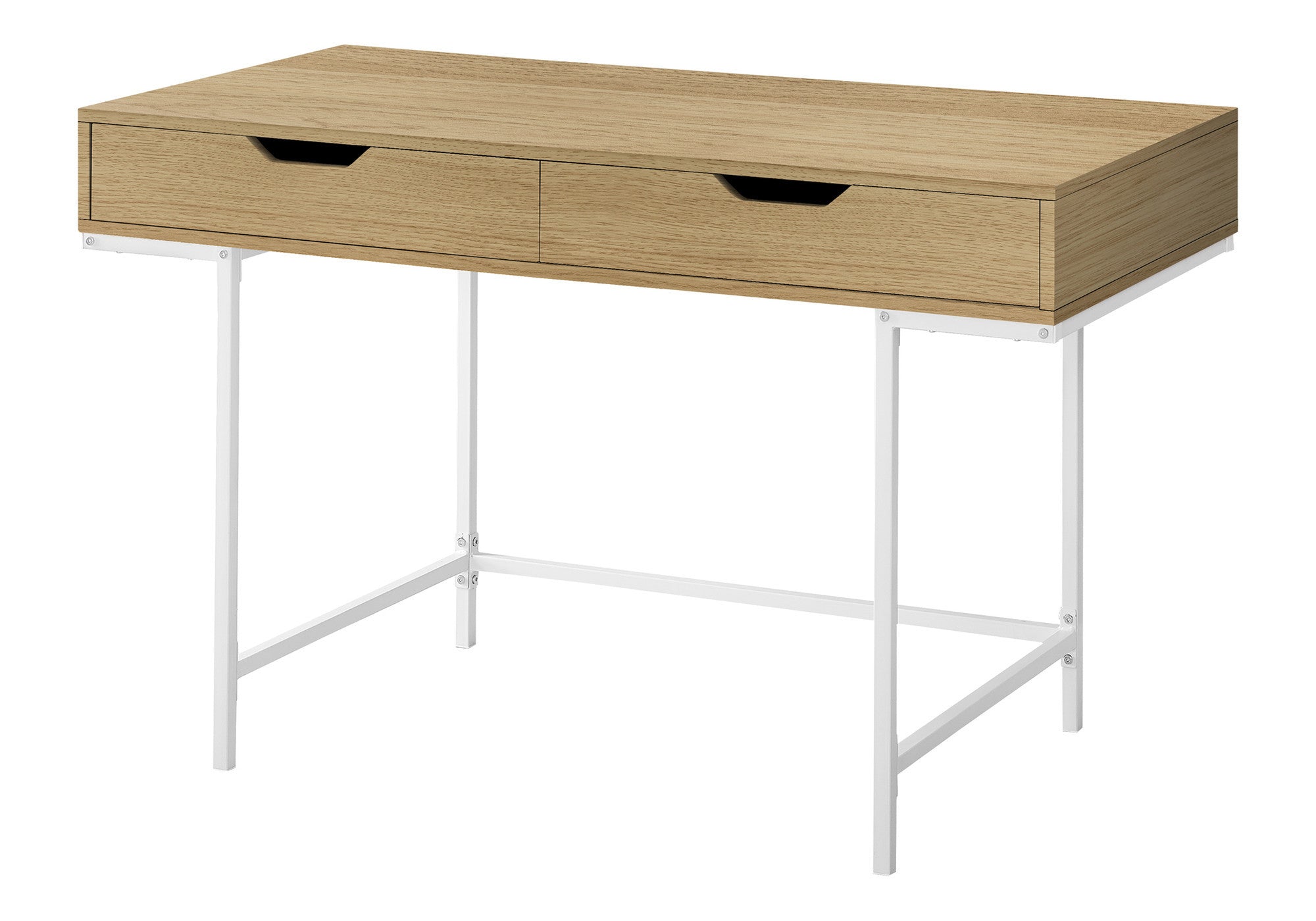 47" Natural and White Wood and Metal H-Shape Computer Desk With Two Drawers Homeroots Office