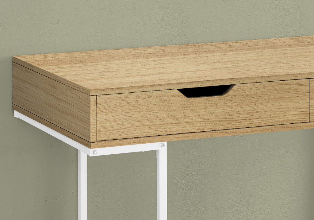 47" Natural and White Wood and Metal H-Shape Computer Desk With Two Drawers Homeroots Office