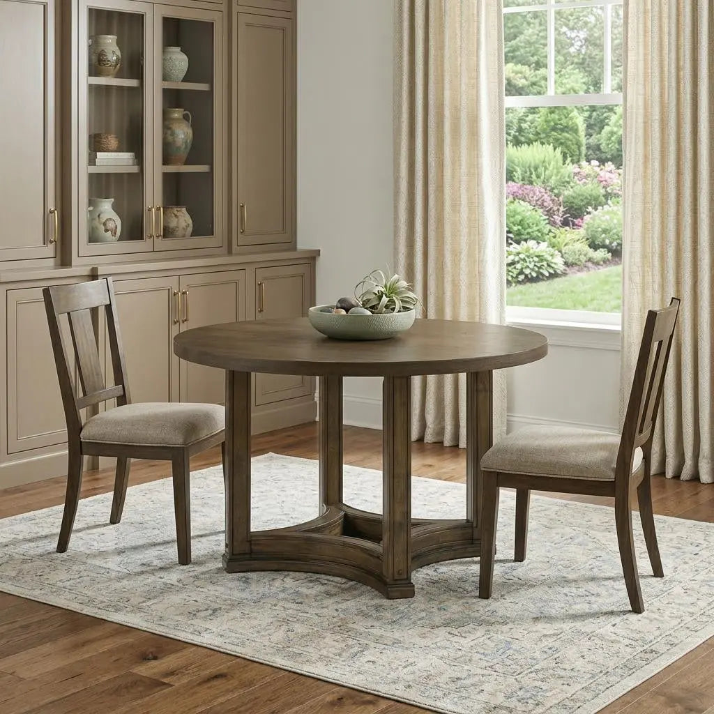 47" Oak Solid Wood Frame Base Round Top Dining Table Homeroots Kitchen & Dining