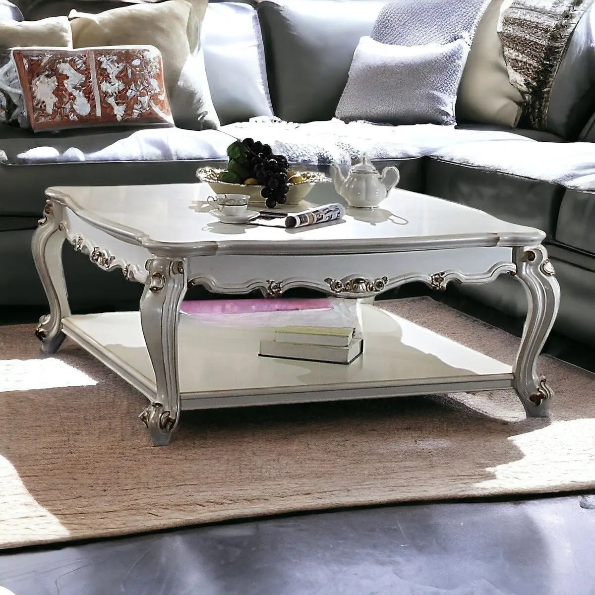 47" Pearl Wood Coffee Table With Shelf - GreatEagleInc