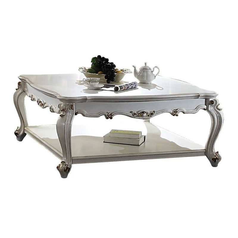 47" Pearl Wood Coffee Table With Shelf - GreatEagleInc